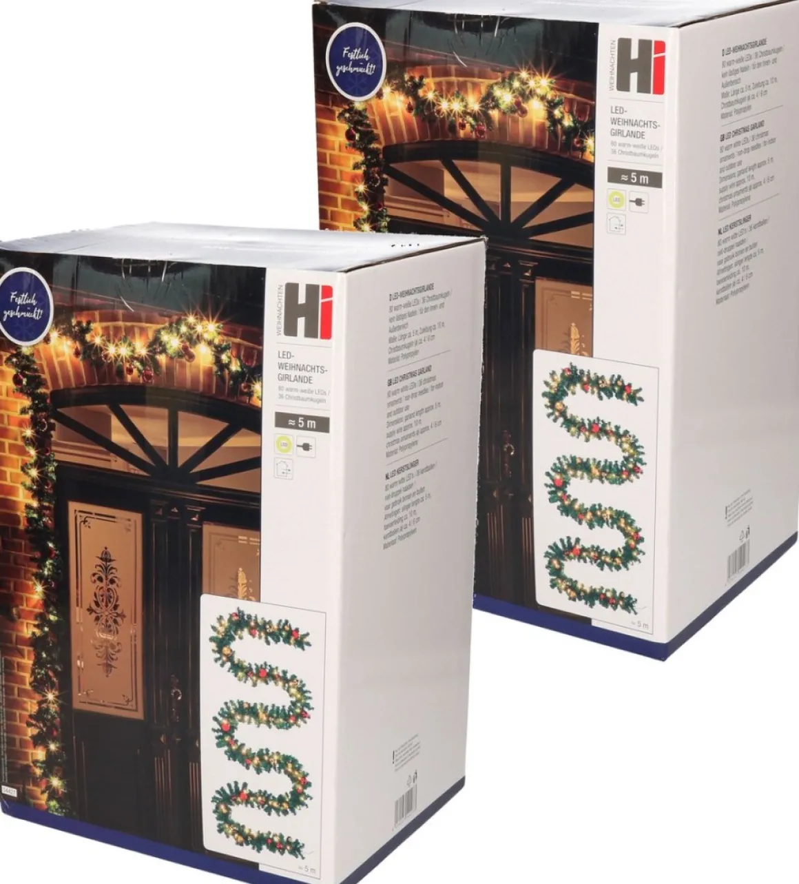 Merkloos Set Van 2X Stuks Dennenslingers/Dennen Guirlandes Met Kerstballen En Licht 500 Cm - Binnen / Buiten - Kerstslingers Cheap