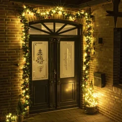 Merkloos Set Van 2X Stuks Dennenslingers/Dennen Guirlandes Met Kerstballen En Licht 500 Cm - Binnen / Buiten - Kerstslingers Cheap