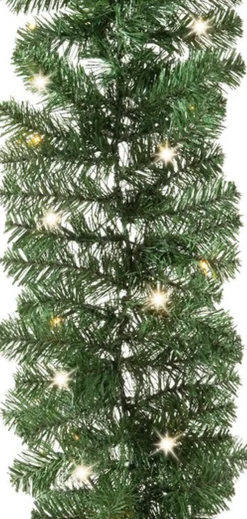 Merkloos Set Van 2X Stuks Dennenslingers / Dennen Guirlandes Groen Met Verlichting En Timer 270 Cm - Kerstslingers / Dennen Slingers Store