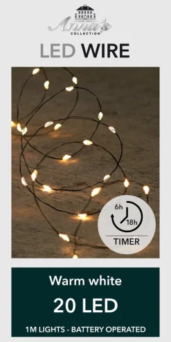 Anna's Collection Kerstlichtsnoeren^Set Van 2X Stuks Draadverlichting Lichtsnoer Met 20 Lampjes Warm Wit 100 Cm - Lichtdraden/Lichtsnoeren - Kerstverlichting