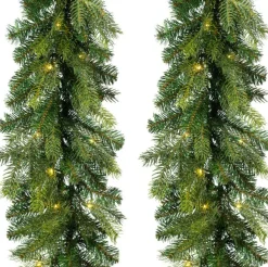 Decoris Set Van 2X Stuks Kerst Dennenslinger/Dennenguirlandes Groen Met Twinkelende Verlichting 270 Cm - Kerstslingers Sale