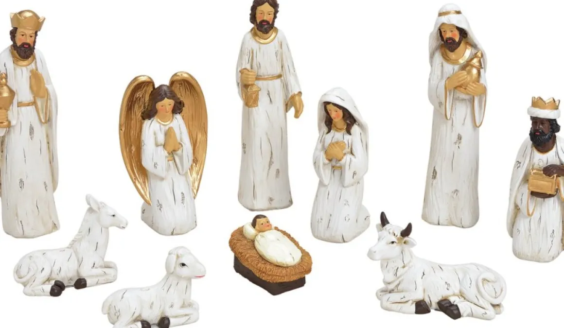 Advent Set Van 10X Stuks Kerststal Beelden/Kerstbeelden Wit Met Goud 5-21 Cm Discount
