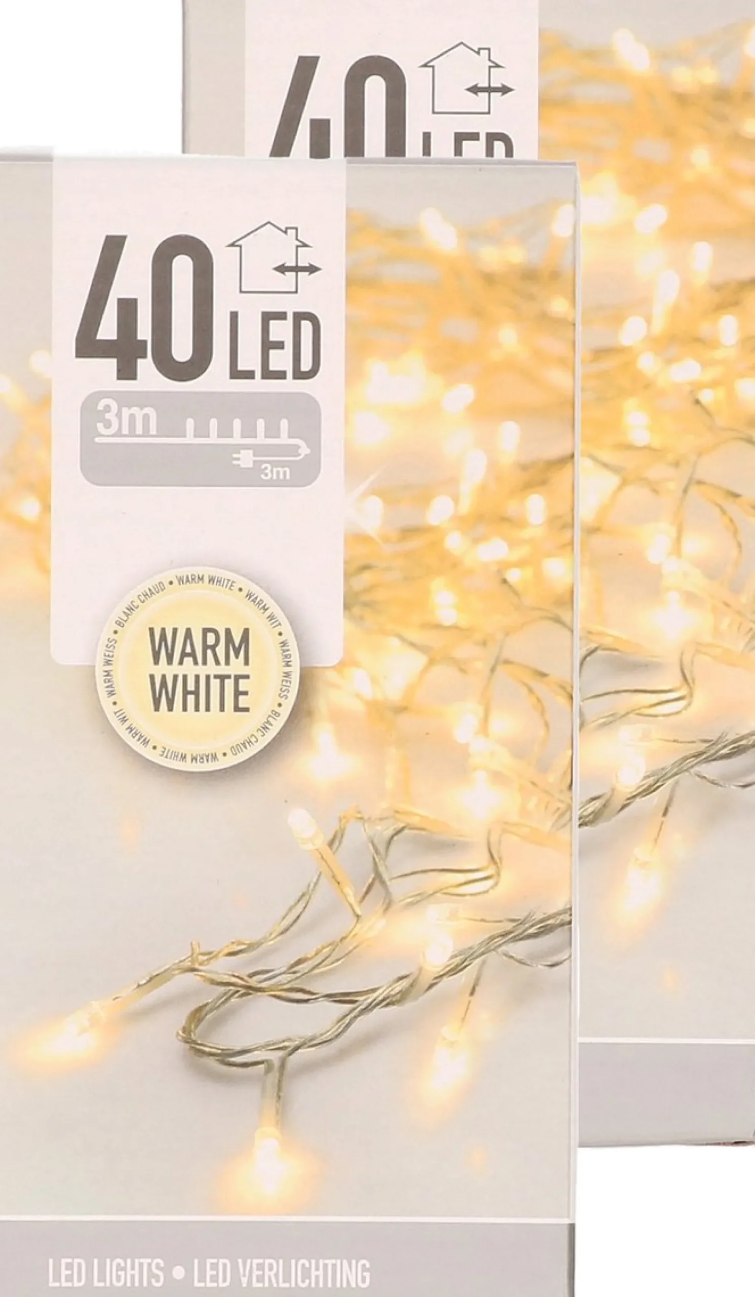Merkloos Kerstboomverlichting^Set Van 2X Stuks Kerstverlichting Transparant Snoer Met 40 Lampjes Warm Wit 300 Cm - Kerstlampjes/Kerstlichtjes - Binnen/Buiten