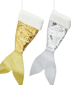Merkloos Set Van 2X Stuks Kerstversiering Kerstsokken Zeemeerminnen Staart Zilver/Goud 45 Cm Best