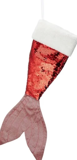 Merkloos Set Van 2X Stuks Kerstversiering Kerstsokken Zeemeerminnen Staart Zilver/Rood 45 Cm Store