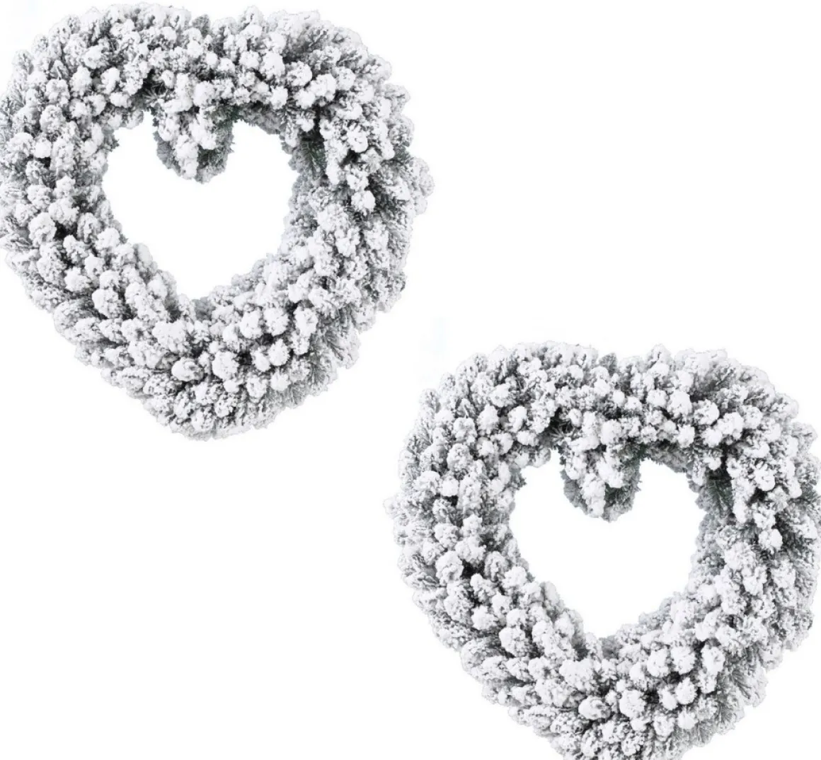 Decoris Set Van 2X Stuks Kerstversiering Kerstkrans Hart Met Sneeuw Deco 50 Cm Fashion