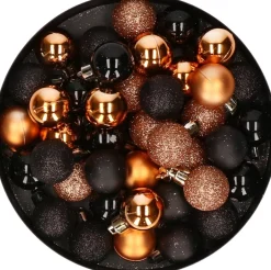 Merkloos Set Van 40X Stuks Kunststof Kerstballen Mix Zwart En Koper 3 Cm - Kerstversiering Koperkleurig, Zwart Sale