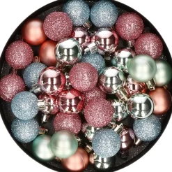Merkloos Set Van 40X Stuks Kunststof Kerstballen Mix Roze En Mintgroen 3 Cm - Kerstversiering Groen, Mintgroen, Roze, Oudroze Fashion