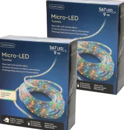 Merkloos Lichtslangen^Set Van 2X Stuks Lichtslang/Slangverlichting Gekleurd 9 Meter Met Twinkel Effect 567 Lampjes - Feestverlichting/Kerstverlichting