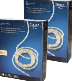 Merkloos Lichtslangen^Set Van 2X Stuks Lichtslang/Slangverlichting Warm Wit 9 Meter Met Twinkel Effect 216 Lampjes - Feestverlichting/Kerstverlichting