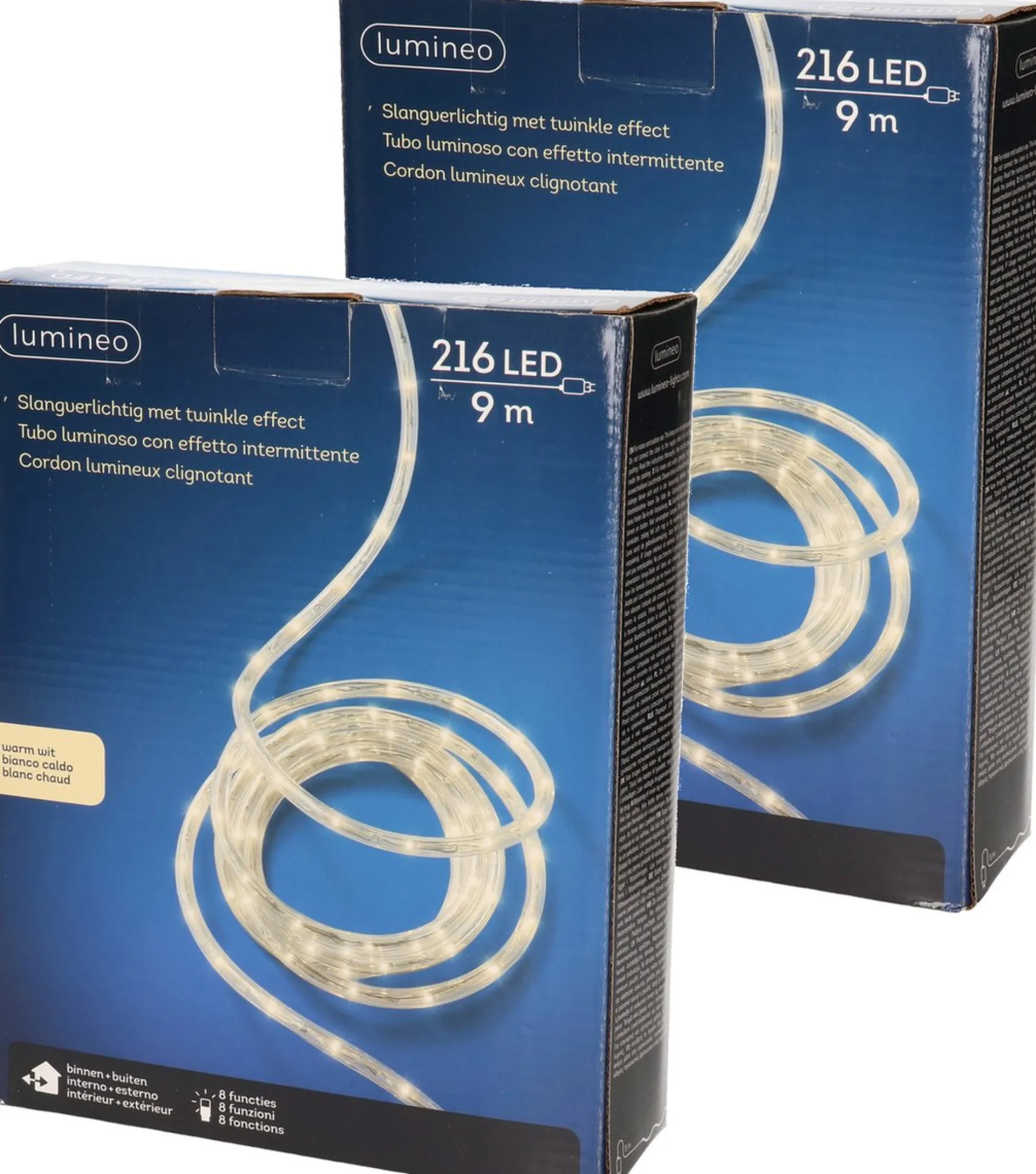 Merkloos Lichtslangen^Set Van 2X Stuks Lichtslang/Slangverlichting Warm Wit 9 Meter Met Twinkel Effect 216 Lampjes - Feestverlichting/Kerstverlichting