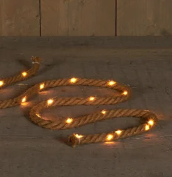 Anna's Collection Kerstlichtsnoeren^Set Van 2X Stuks Touwverlichting Jute Met 80 Lampjes Warm Wit 600 Cm Met Timer - Kerstverlichting Lichtsnoeren Kerstversiering