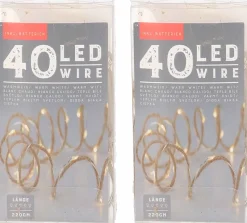 Anna's Collection Kerstlichtsnoeren^Set Van 2X Stuks Touwverlichting Jute Op Batterijen Met 40 Lampjes Warm Wit 220 Cm - Kerstverlichting Lichtsnoeren Kerstversiering