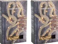 Svenska Living Kerstlichtsnoeren^Set Van 3X Stuks Touwverlichting Jute Op Batterijen Met 20 Lampjes Warm Wit 200 Cm - Kerstverlichting Lichtsnoeren Kerstversiering