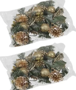 Merkloos Set 12X Gouden Decoraties Op Stekers 12 Cm - Kerststukje Onderdelen/Stekertjes - Kerstversiering/Kerstdecoratie Fashion