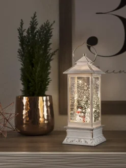 Konst Smide Verlichte Kerstfiguren^Sneeuwlantaarn Voor Binnen - Klassieke Stijl - Sneeuwpop - Warmwit - 10.5 X 27.5 Cm - Kerstlantaarn - Verlichting Op Batterijen - Timer - 3000K - Kerstverlichting
