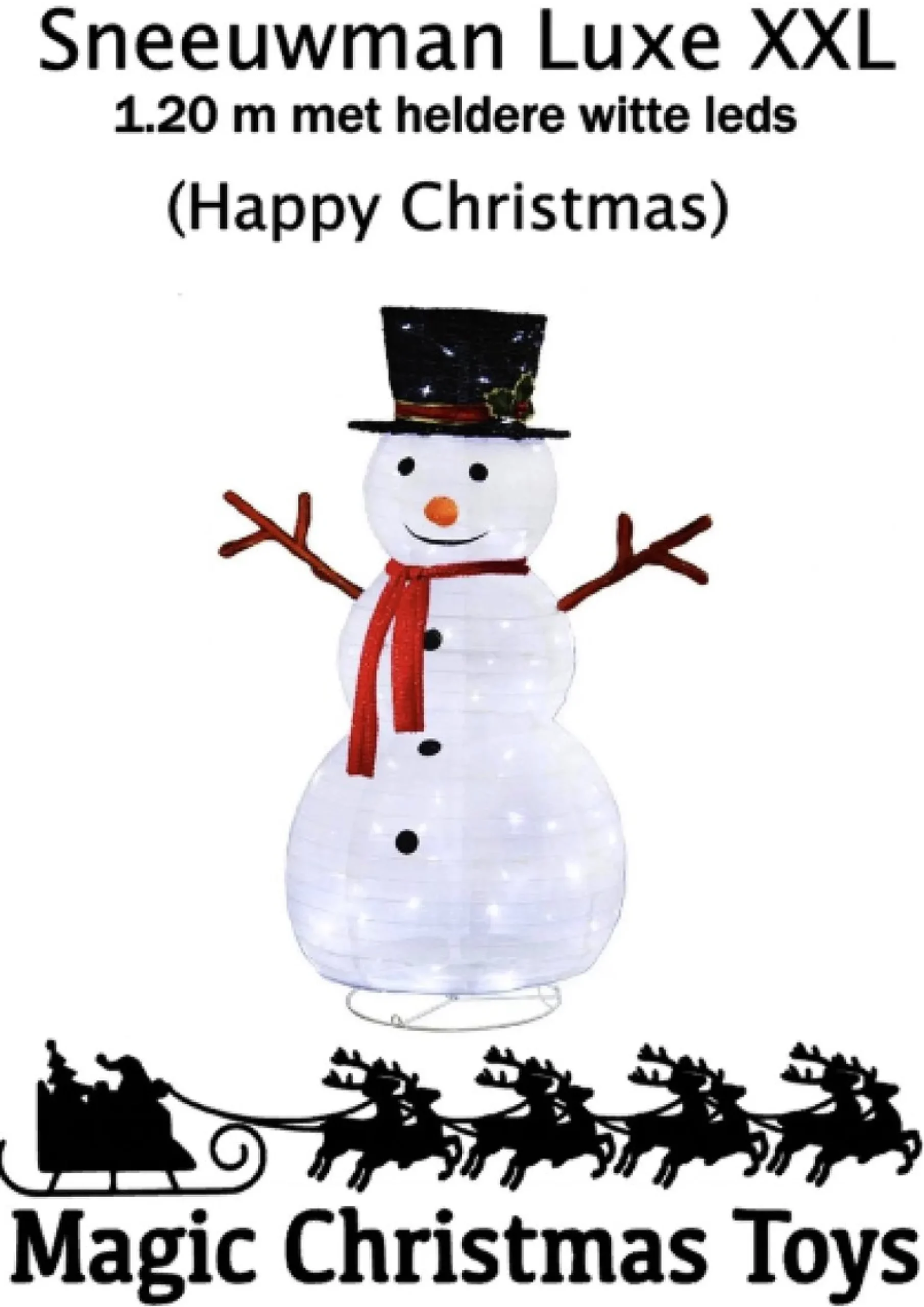 Magic Christmas Toys Verlichte Kerstfiguren^Sneeuwpop Kerst Sneeuwman Met Witte (Happy Christmas) Luxe Xxl (1.20M)