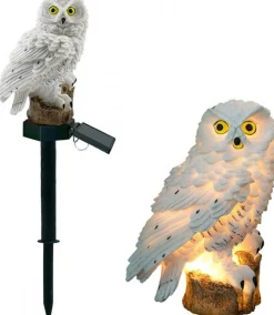 ABC-Led Verlichte Kerstfiguren^Solar Led Uiltje Wit - Neutraal Wit - Met Schemersensor En Prikpen