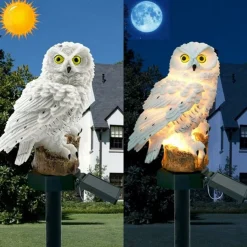 ABC-Led Verlichte Kerstfiguren^Solar Led Uiltje Wit - Neutraal Wit - Met Schemersensor En Prikpen