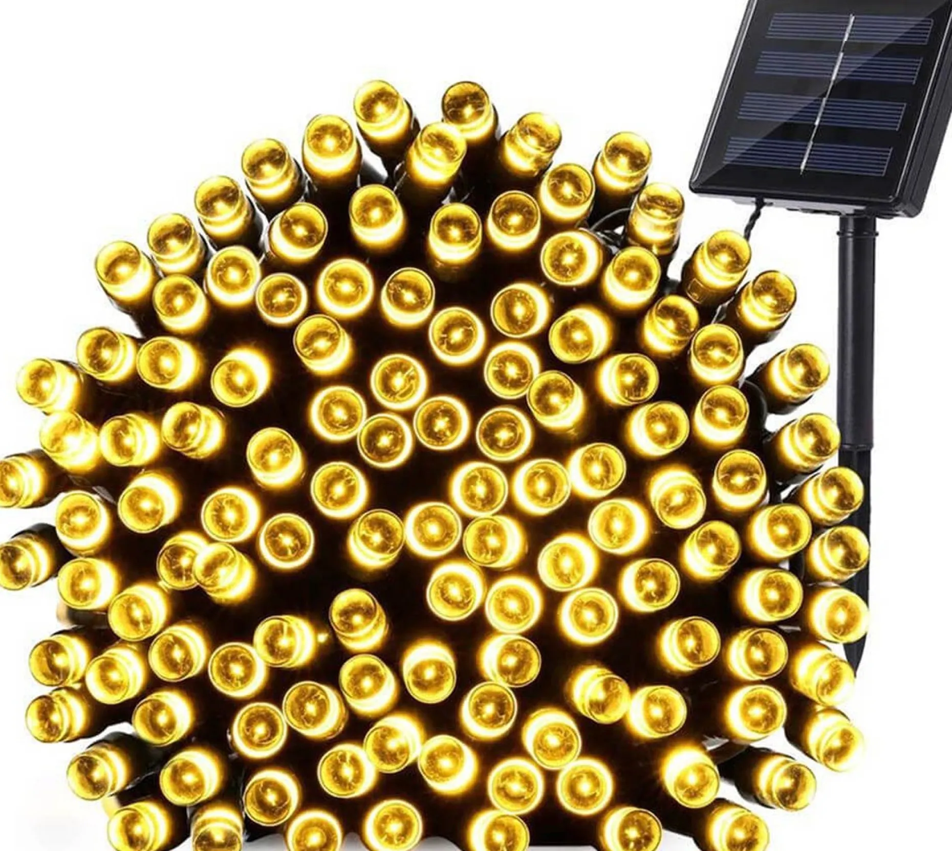 Rextech Kerstlichtsnoeren^Solar Tuinverlichting Lichtsnoer Holly - 200 Leds - Warm Wit Licht - Op Zonne-Energie