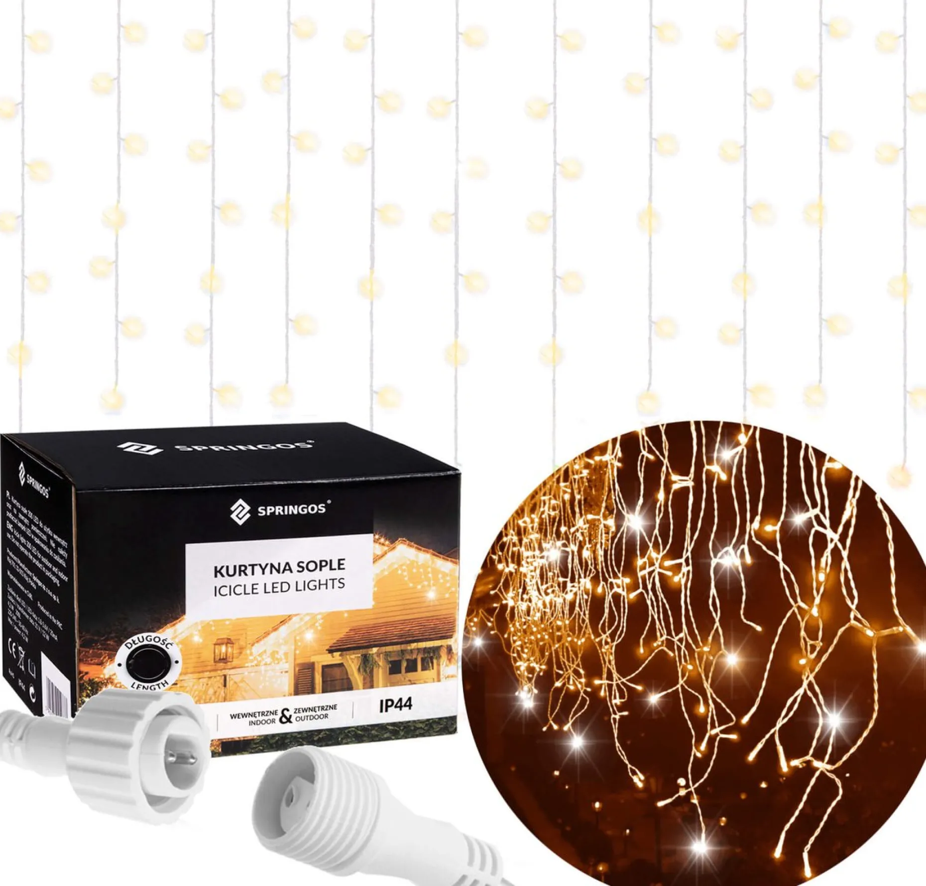 springos Lichtgordijnen^ Ijspegel Verlichting Buiten | Ijspegel Verlichting | Kerstverlichting Buiten | 12 M + 2.5 M Snoer | Connectable | 300 Led | Flash |