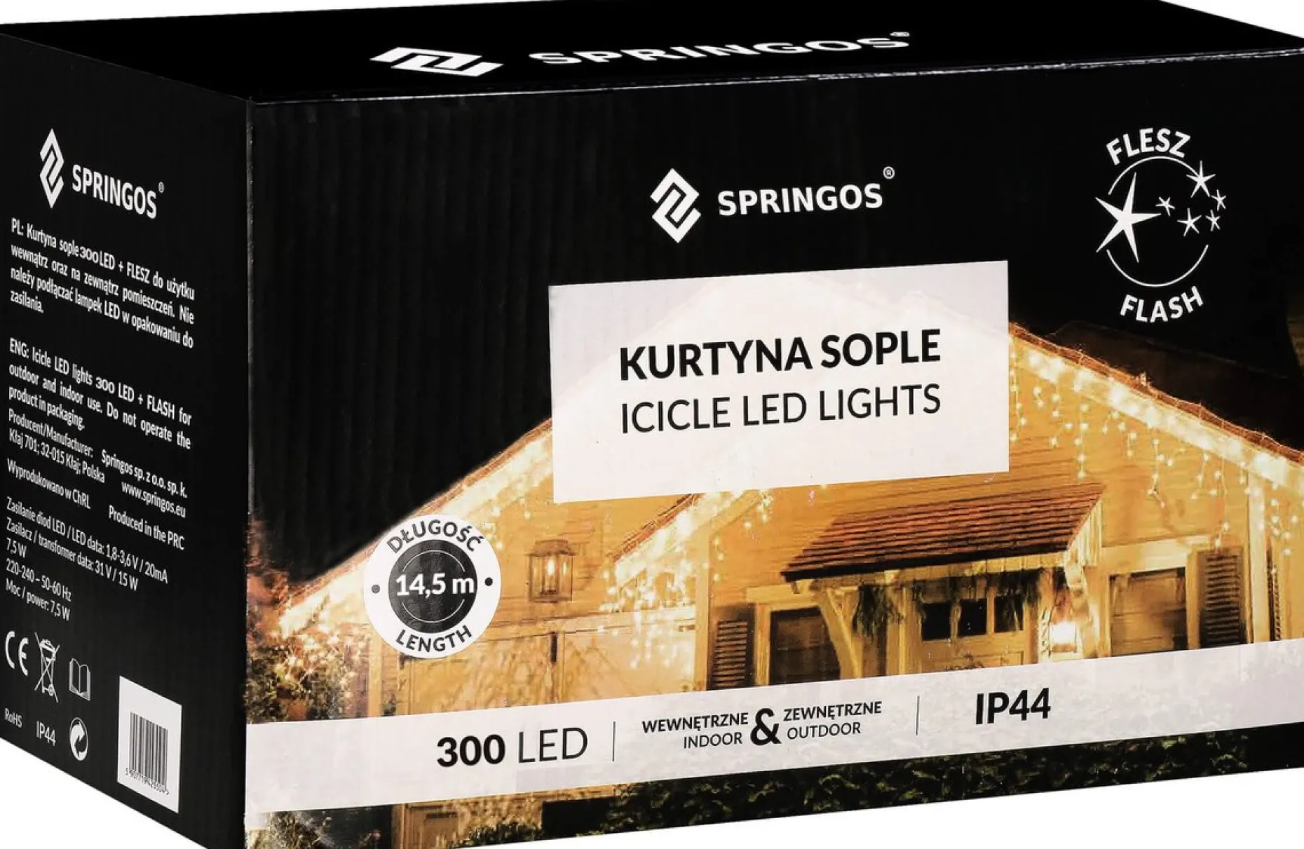 springos Lichtgordijnen^ Ijspegel Verlichting Buiten | Ijspegel Verlichting | Kerstverlichting Buiten | 12 M + 2.5 M Snoer | Connectable | 300 Led | Flash |