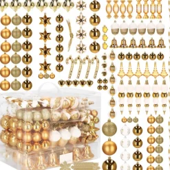 springos Kerstballen | Kerstversiering | Onbreekbaar | 153 Stuks | Goud/Wit Fashion