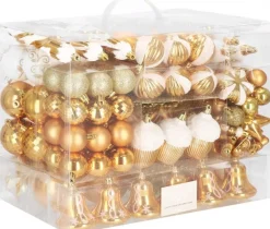 springos Kerstballen | Kerstversiering | Onbreekbaar | 153 Stuks | Goud/Wit Fashion