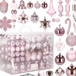 springos Kerstballen | Kerstversiering | Onbreekbaar | 153 Stuks | Roze/Wit Sale