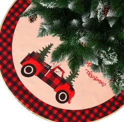 springos Kerstboomstandaarden^ Kerstboomrok | Kerstboomkleed | Kerstboomversiering | 91 Cm | Rood/Zwart/Geruit