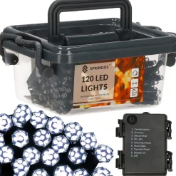 springos Kerstlichtsnoeren^ Kerstverlichting | Binnen & Buiten | Kristalvorm | 9 M | Batterij | 120 Led | Koel Wit