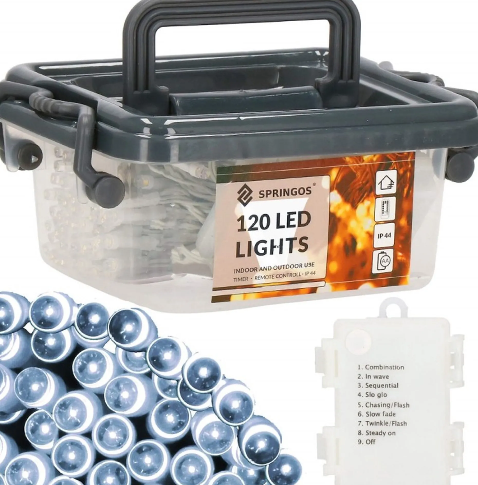 springos Kerstlichtsnoeren^ Kerstverlichting - Batterij - Afstandsbediening - 9 M - 120 Led - Koel Wit
