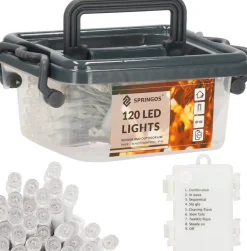 springos Kerstlichtsnoeren^ Kerstverlichting - Batterij - Afstandsbediening - 9 M - 120 Led - Koel Wit