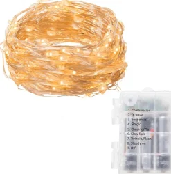 springos Kerstlichtsnoeren^ Kerstverlichting | 9.9 M + 0.3 M Snoer | Batterij | Inclusief Afstandsbediening | 100 Led | Warm Wit