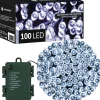 springos Kerstlichtsnoeren^ Kerstverlichting | 10,5 M | Batterij | 100 Led | Koel Wit