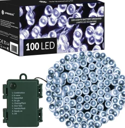 springos Kerstlichtsnoeren^ Kerstverlichting | 10,5 M | Batterij | 100 Led | Koel Wit