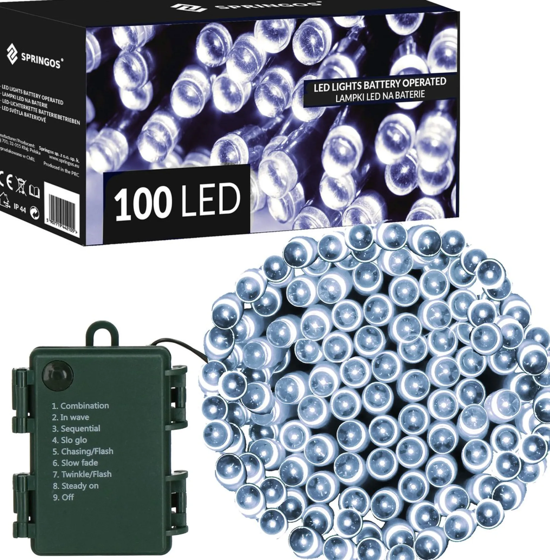 springos Kerstlichtsnoeren^ Kerstverlichting | 10,5 M | Batterij | 100 Led | Koel Wit
