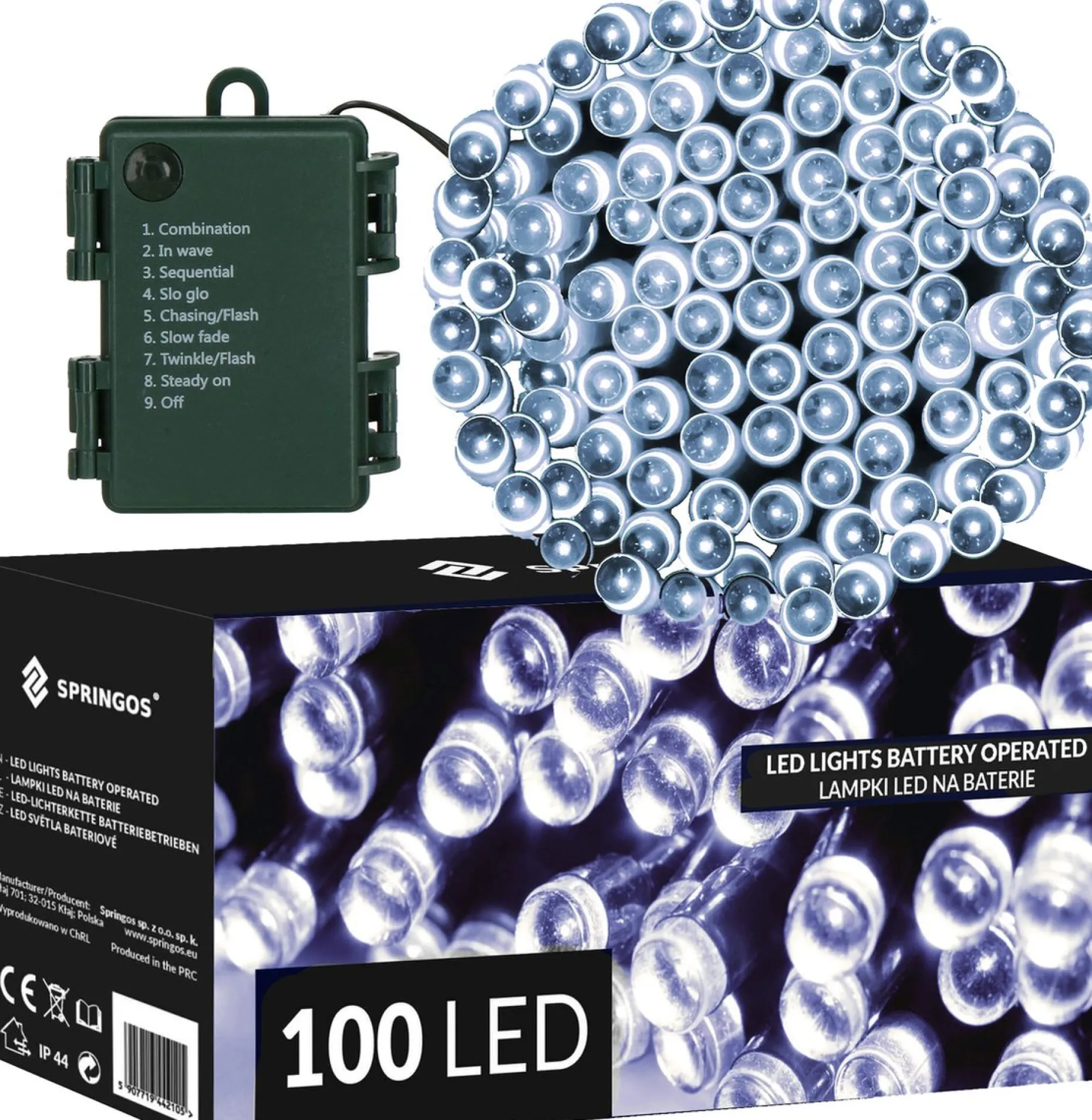 springos Kerstlichtsnoeren^ Kerstverlichting | 10,5 M | Batterij | 100 Led | Koel Wit