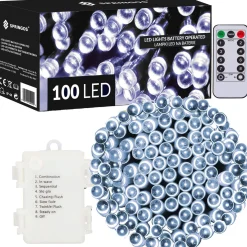 springos Kerstlichtsnoeren^ Kerstverlichting | 10,5 M | Batterij | Afstandsbediening | 100 Led | Koel Wit