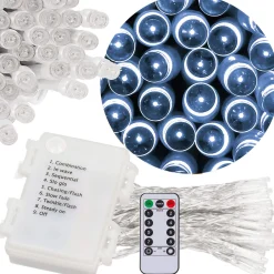 springos Kerstlichtsnoeren^ Kerstverlichting | 10,5 M | Batterij | Afstandsbediening | 100 Led | Koel Wit