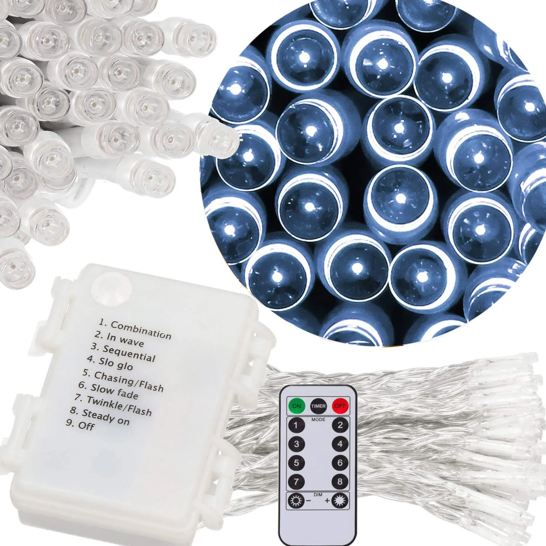 springos Kerstlichtsnoeren^ Kerstverlichting | 10,5 M | Batterij | Afstandsbediening | 100 Led | Koel Wit