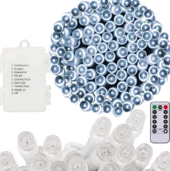 springos Kerstlichtsnoeren^ Kerstverlichting | 10,5 M | Batterij | Afstandsbediening | 100 Led | Koel Wit