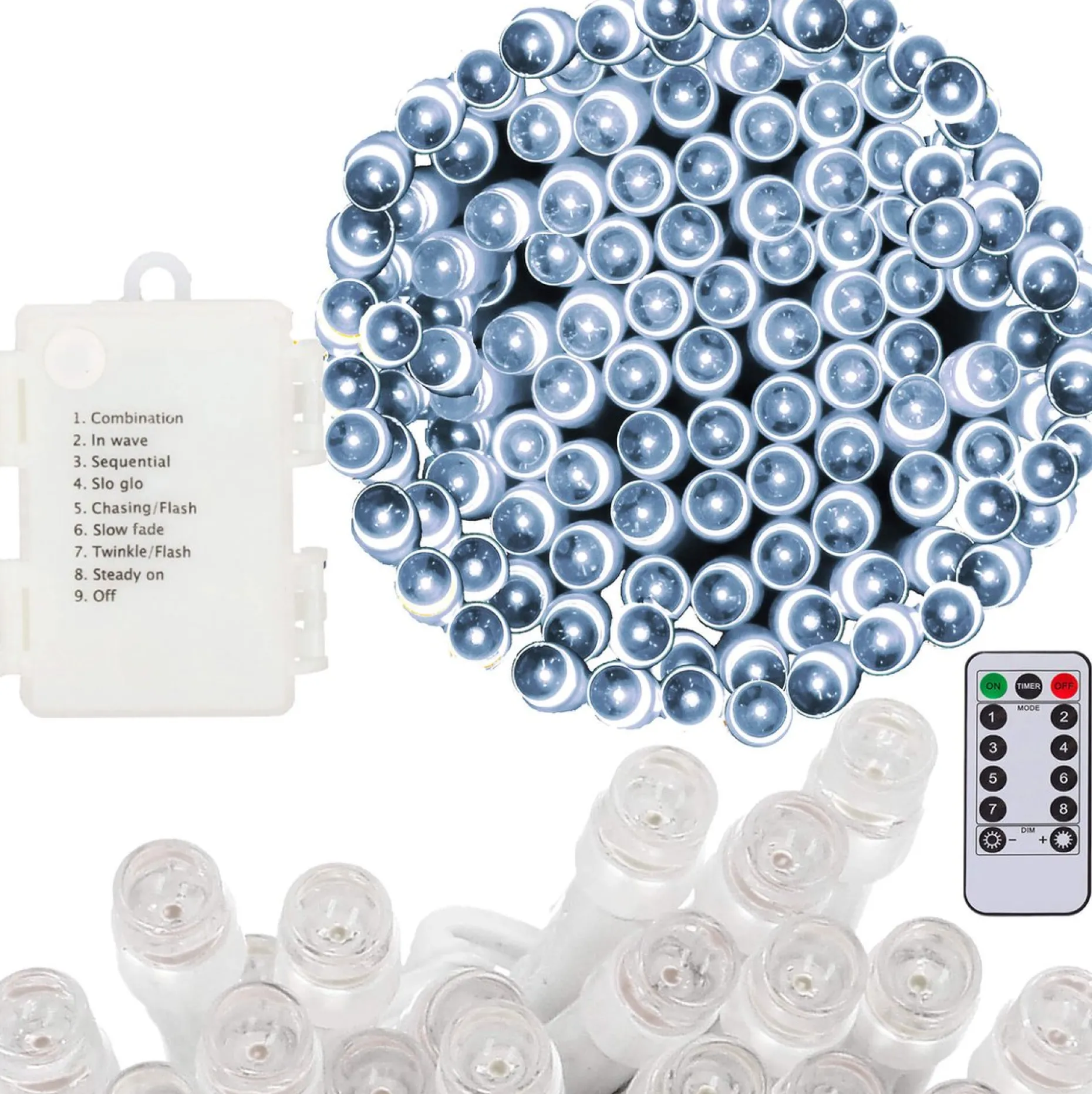 springos Kerstlichtsnoeren^ Kerstverlichting | 10,5 M | Batterij | Afstandsbediening | 100 Led | Koel Wit