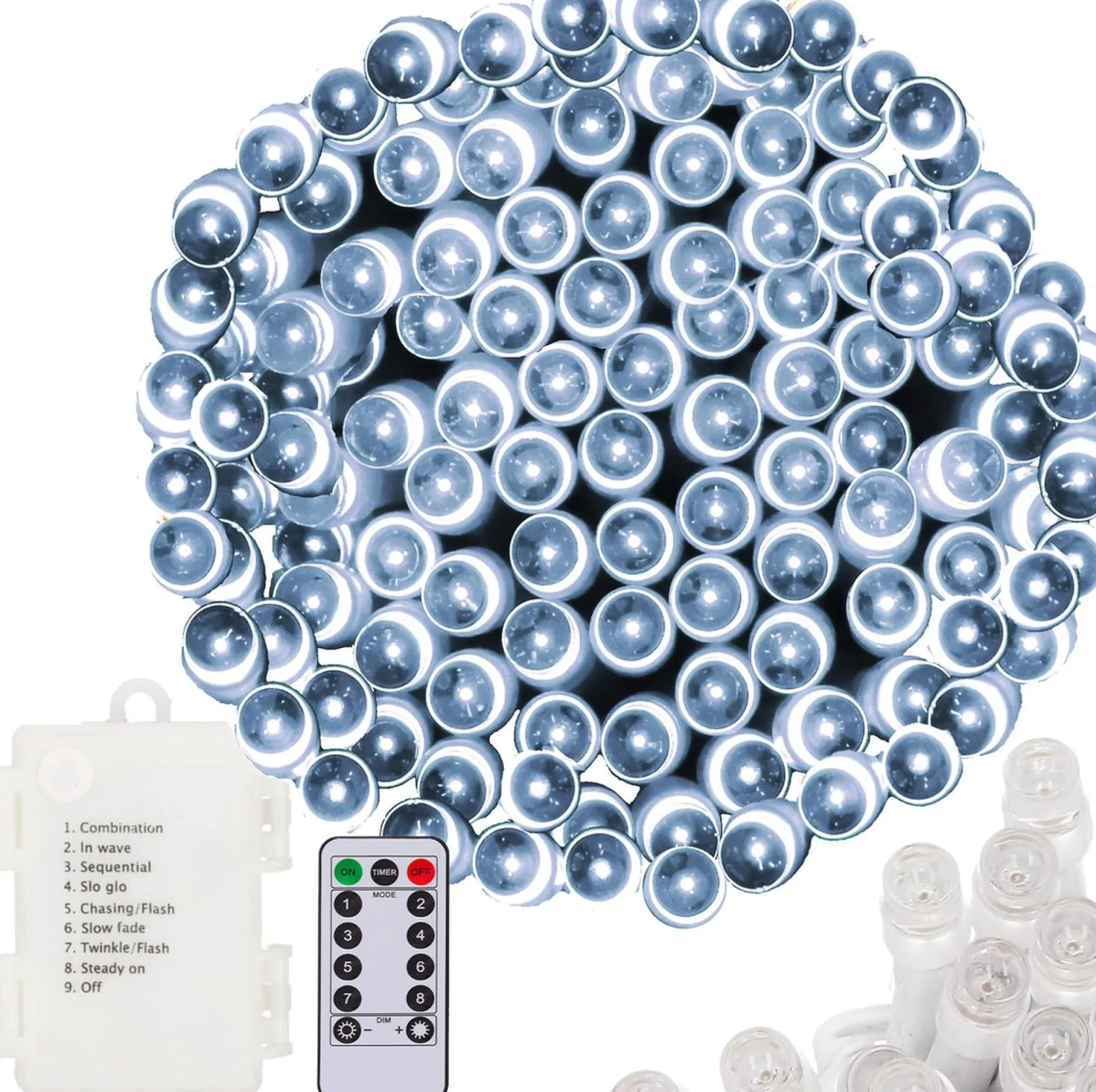 springos Kerstlichtsnoeren^ Kerstverlichting | 10,5 M | Batterij | Afstandsbediening | 100 Led | Koel Wit