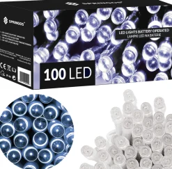 springos Kerstlichtsnoeren^ Kerstverlichting | 10,5 M | Batterij | Afstandsbediening | 100 Led | Koel Wit