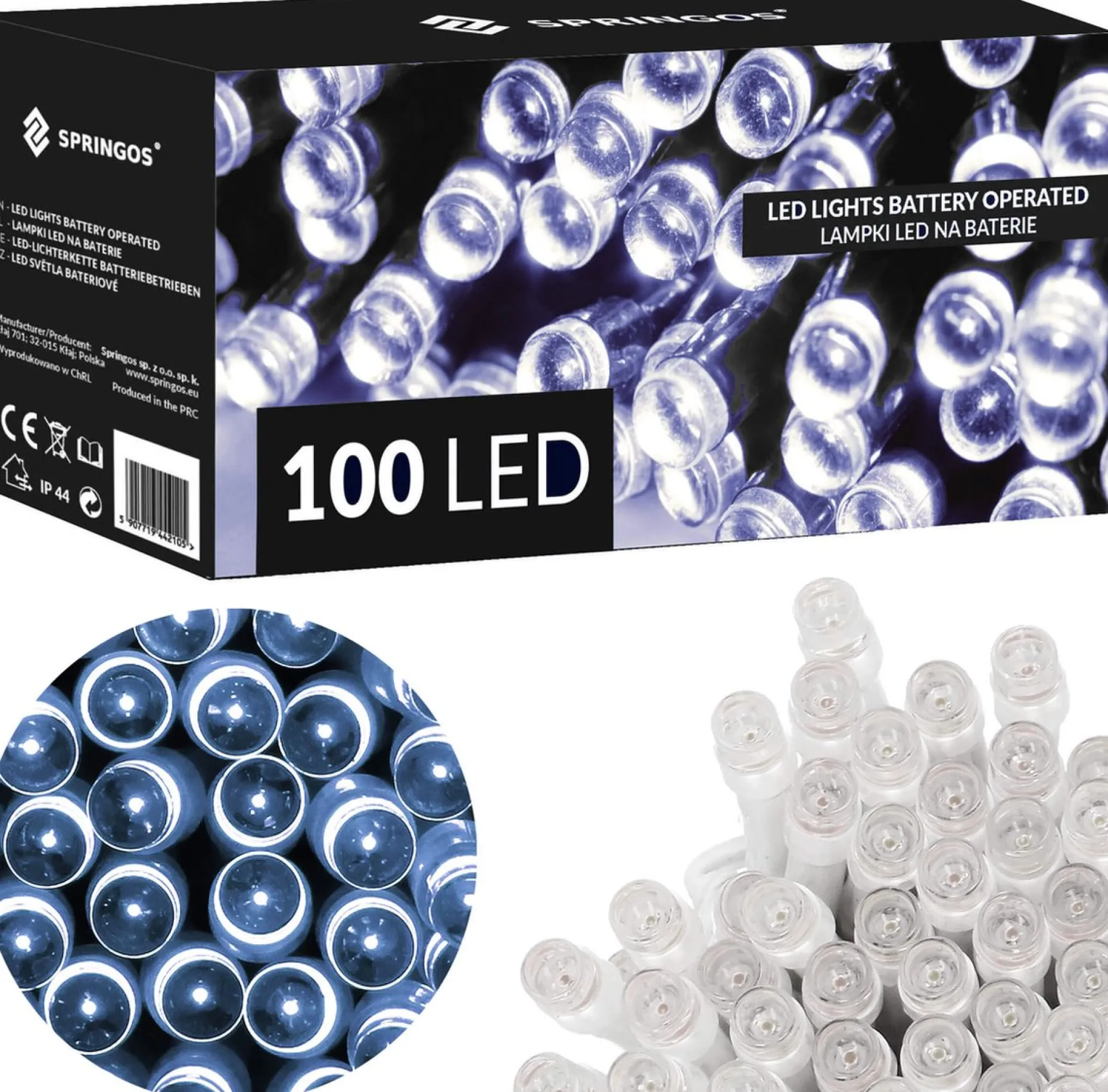 springos Kerstlichtsnoeren^ Kerstverlichting | 10,5 M | Batterij | Afstandsbediening | 100 Led | Koel Wit