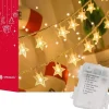 springos Kerstlichtsnoeren^ Kerstverlichting - Ster - Binnen & Buiten - 5 M - Batterij - 50 Led - Warm Wit