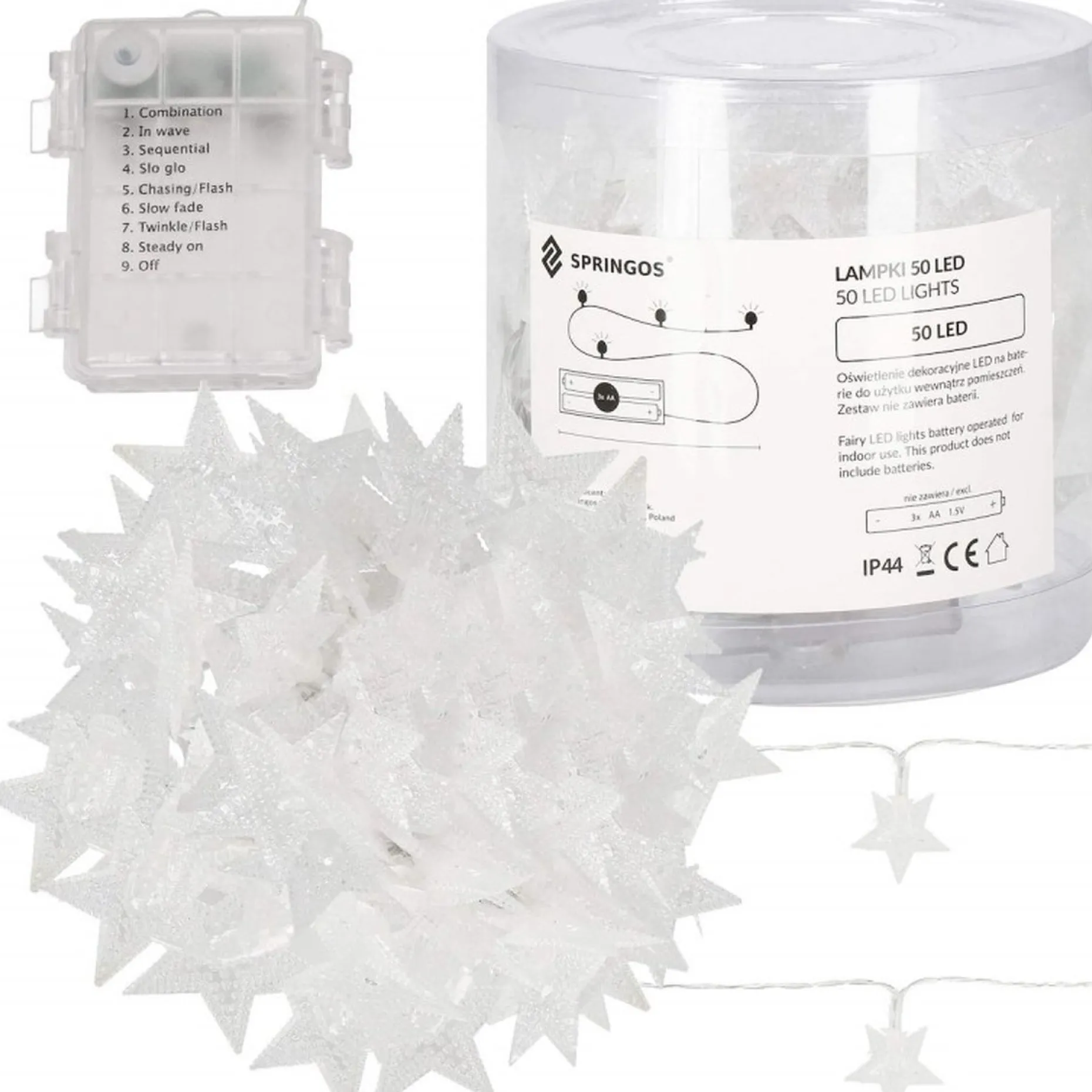 springos Kerstlichtsnoeren^ Kerstverlichting - Ster - Binnen & Buiten - 5 M - Batterij - 50 Led - Warm Wit