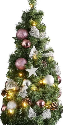 Star Trading Kunstkerstbomen^ Noel Kunstkerstboom Van, Kleine Kerstboom Met Kerstboomversiering Led-Lichtsnoeren En Timer In Groen, Zilver En Roze Voor Binnen, Warm Wit, Werkt Op Batterijen, Hoogte: 45 Cm
