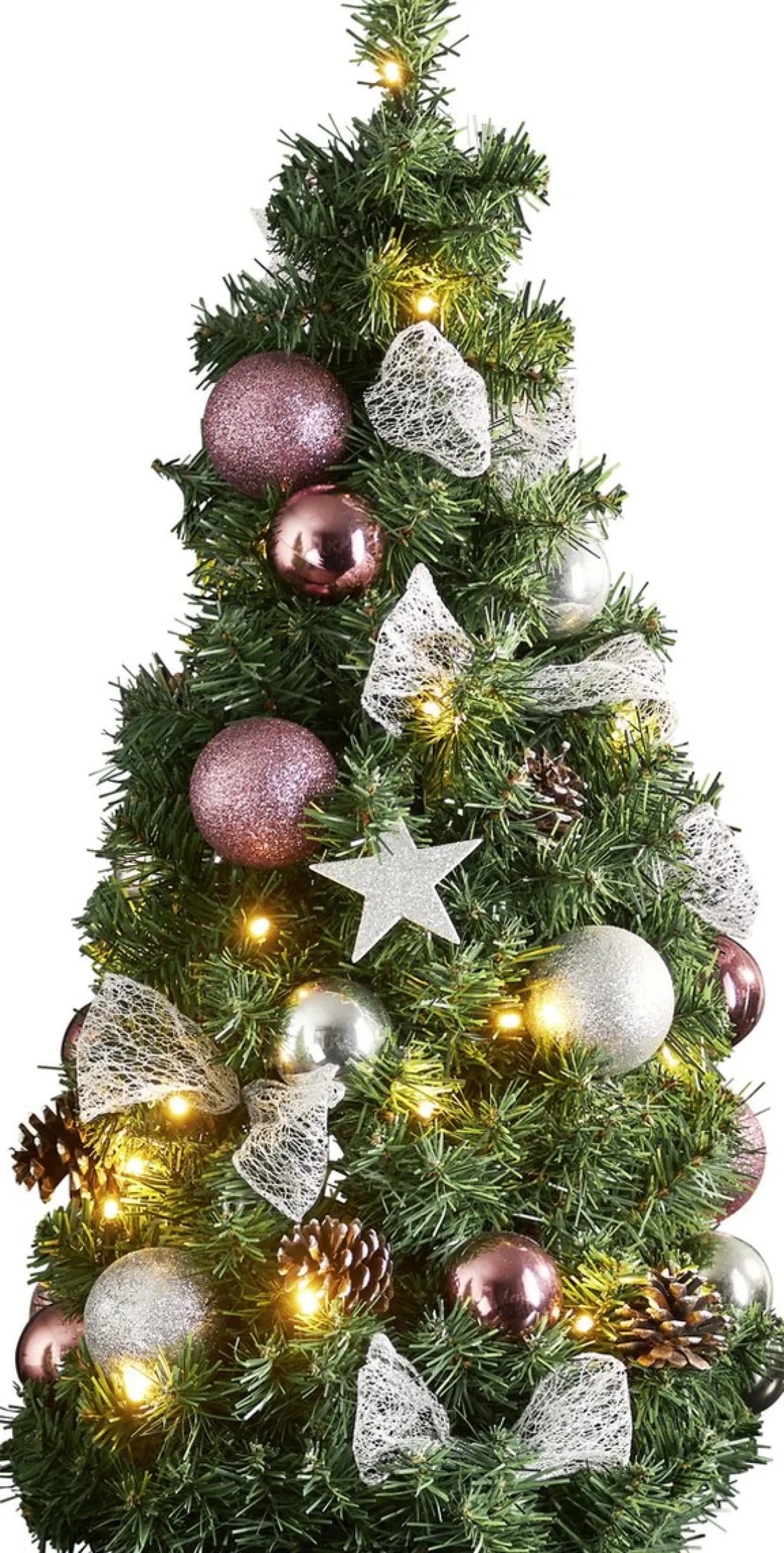 Star Trading Kunstkerstbomen^ Noel Kunstkerstboom Van, Kleine Kerstboom Met Kerstboomversiering Led-Lichtsnoeren En Timer In Groen, Zilver En Roze Voor Binnen, Warm Wit, Werkt Op Batterijen, Hoogte: 45 Cm